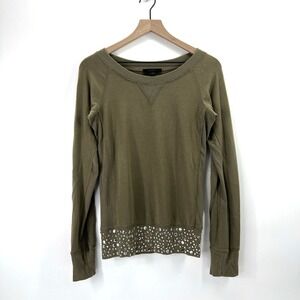 Y2K Express Top Sz M Olive McBling Mallcore Fitted Long Line Thick Pima Boat